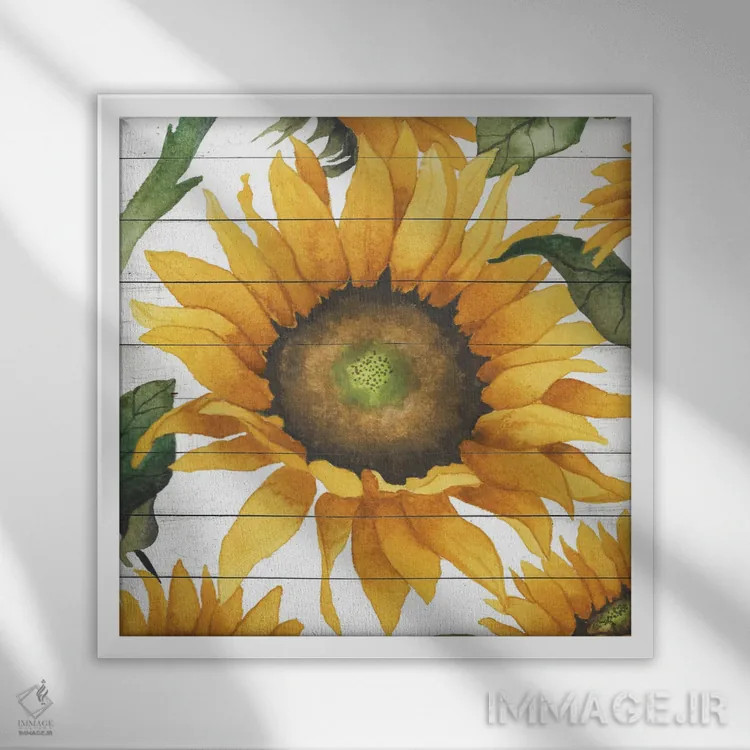 تابلو آفتابگردان شاد ۱ اثر الیزابت مدلی - نمای قابدار سفید