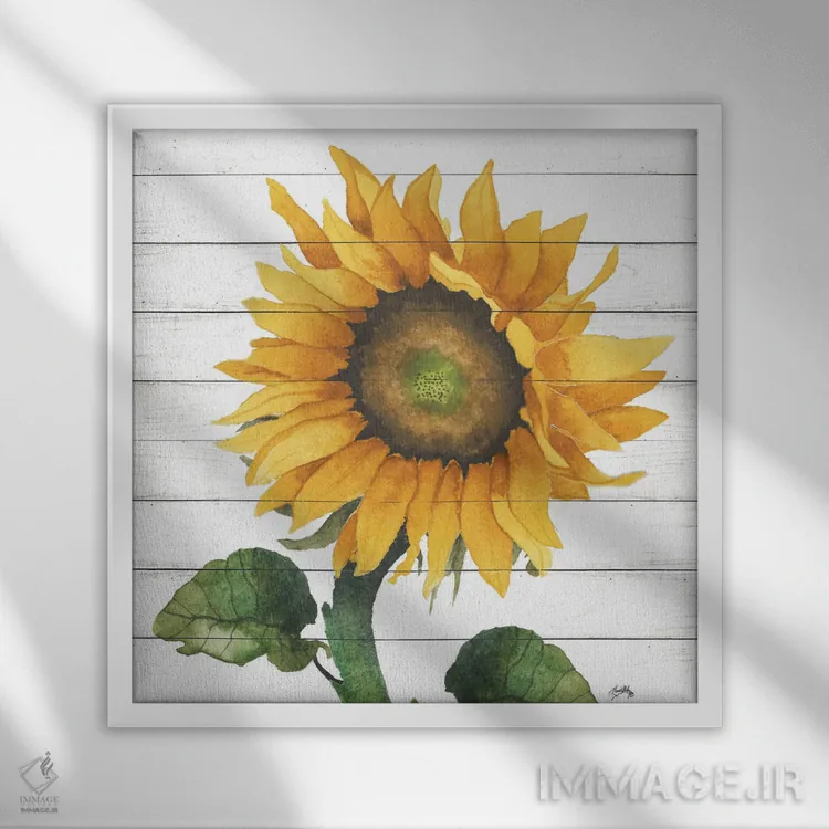 تابلو آفتابگردان شاد ۲ اثر الیزابت مدلی - نمای قابدار سفید