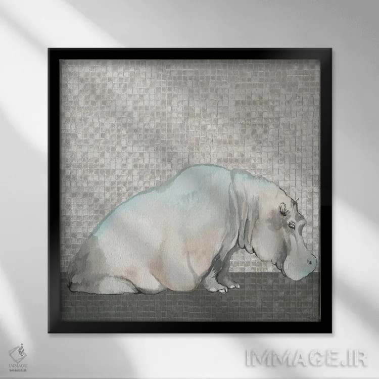 تابلو اسب آبی دروننگر اثر الیزابت مدلی - نمای قابدار مشکی