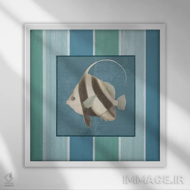تابلو ماهی روی نوارها I اثر الیزابت مدلی - نمای قابدار سفید