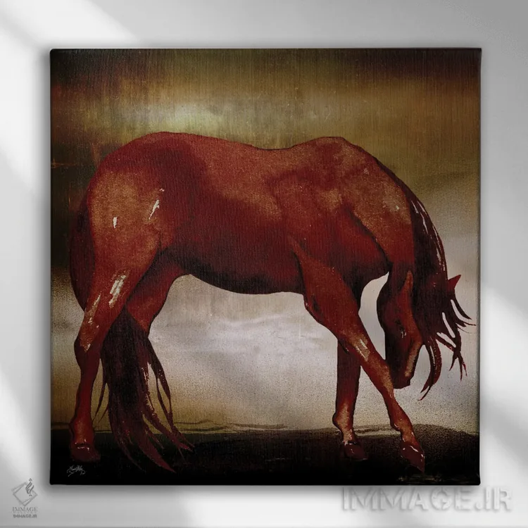تابلو اسب قرمز I اثر الیزابت مدلی - نمای روبهرو روی دیوار