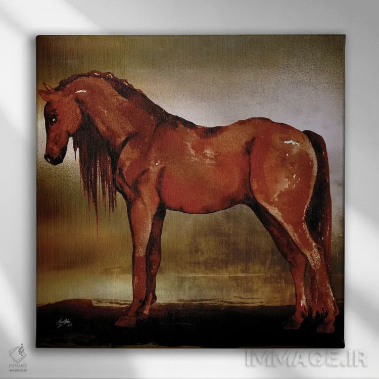 تابلو اسب قرمز II اثر الیزابت مدلی - نمای روبهرو روی دیوار