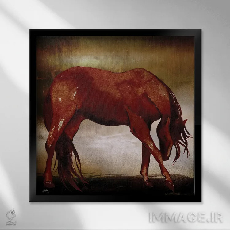 تابلو اسب قرمز I اثر الیزابت مدلی - نمای قابدار مشکی