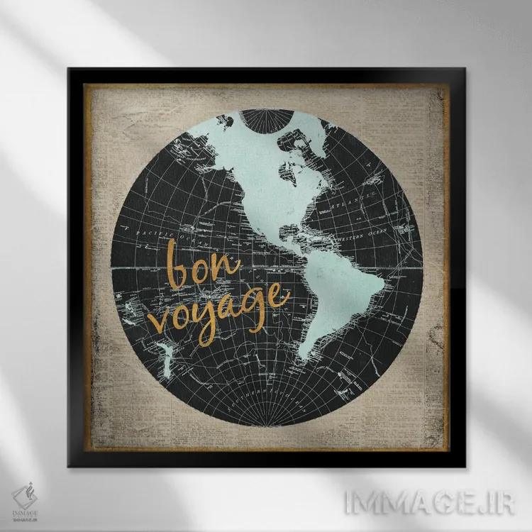 تابلو سفر خوش به جهان I اثر الیزابت مدلی - نمای قابدار مشکی