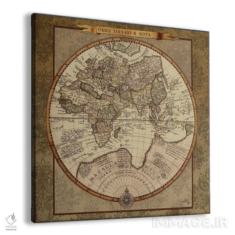 تابلو نقشه جهان به سبک دمشقی II اثر الیزابت مدلی - نمای پرسپکتیو محصول