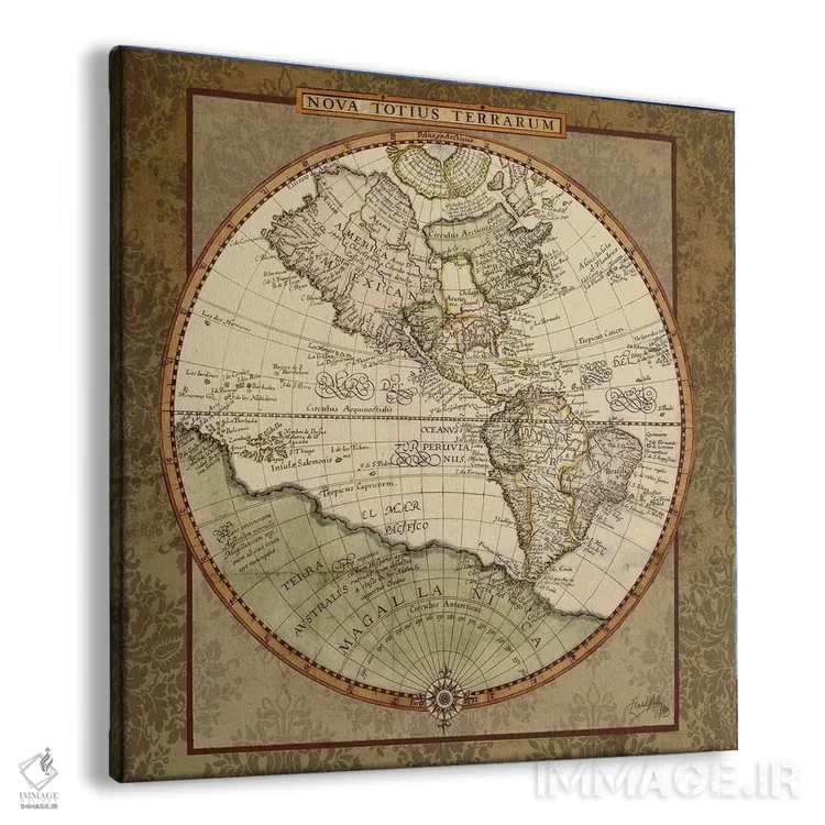 تابلو نقشه جهان به سبک دمشقی I اثر الیزابت مدلی - نمای پرسپکتیو محصول