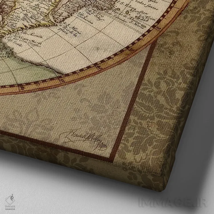 تابلو نقشه جهان به سبک دمشقی I اثر الیزابت مدلی - نمای نزدیک بافت بوم