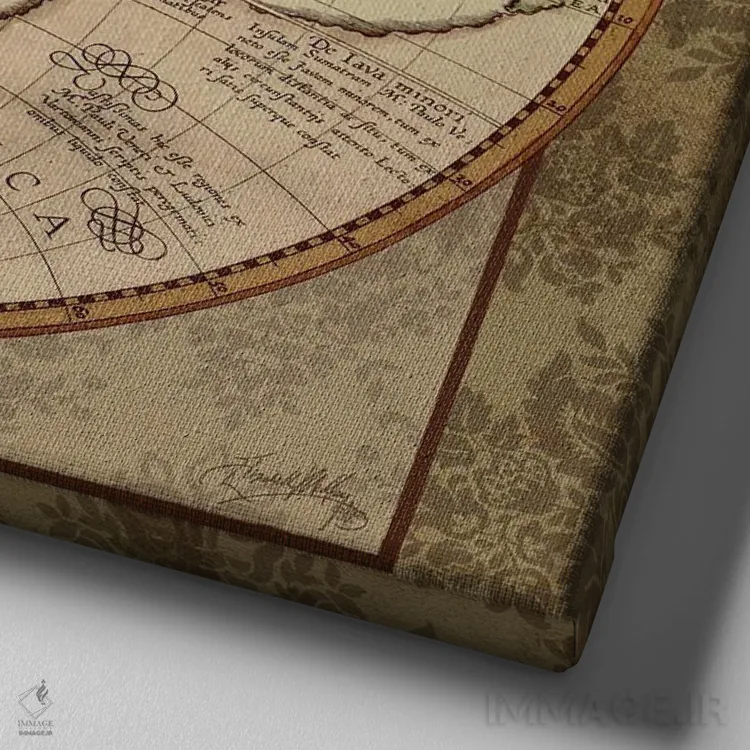 تابلو نقشه جهان به سبک دمشقی II اثر الیزابت مدلی - نمای نزدیک بافت بوم