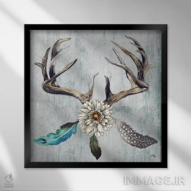 تابلو شاخدار پردار شمارهٔ یک اثر الیزابت مدلی - نمای قابدار مشکی