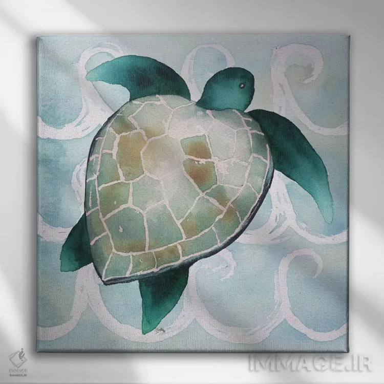 تابلو موجودات دریایی روی موجها شمارهٔ سه اثر الیزابت مدلی - نمای روبهرو روی دیوار