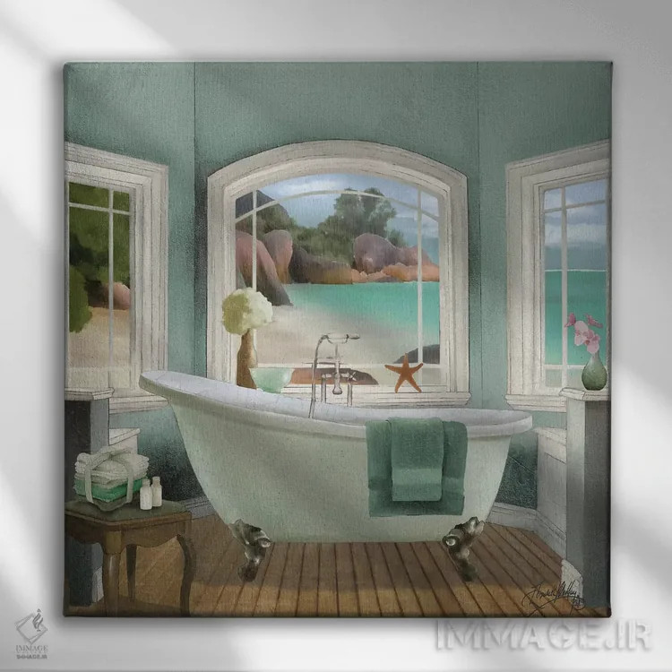 تابلو نمای اقیانوس شمارهٔ دو اثر الیزابت مدلی - نمای روبهرو روی دیوار