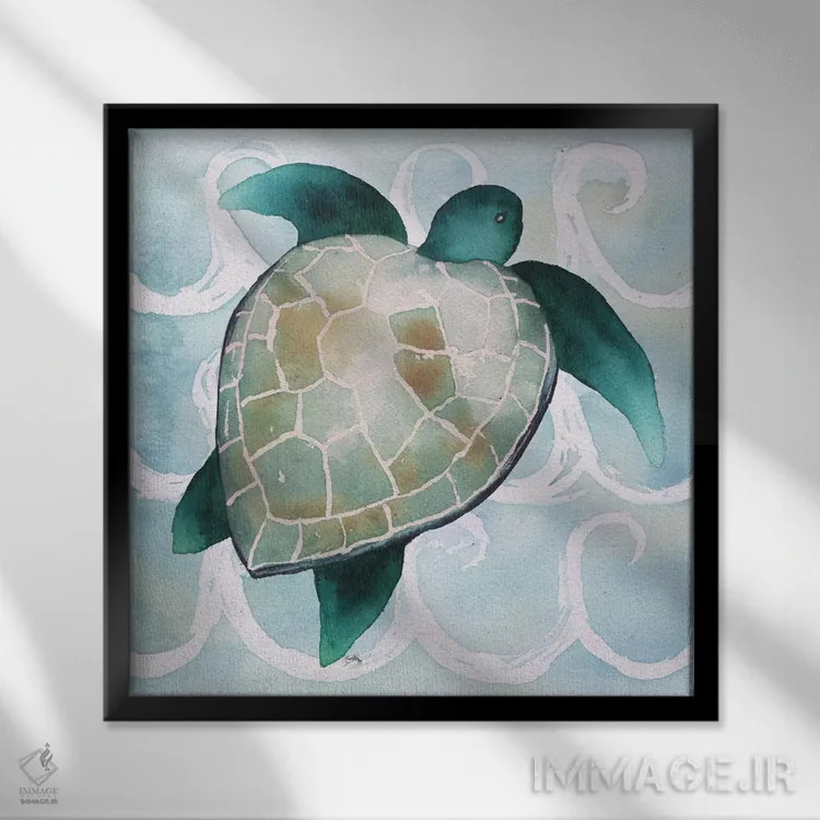 تابلو موجودات دریایی روی موجها شمارهٔ سه اثر الیزابت مدلی - نمای قابدار مشکی