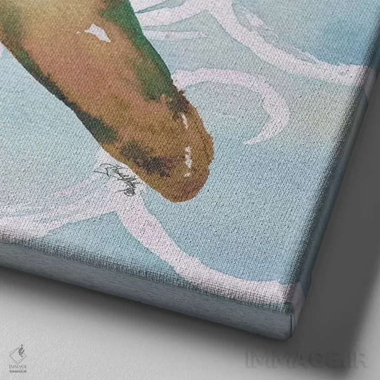 تابلو موجودات دریایی روی موجها شمارهٔ یک اثر الیزابت مدلی - نمای نزدیک بافت بوم