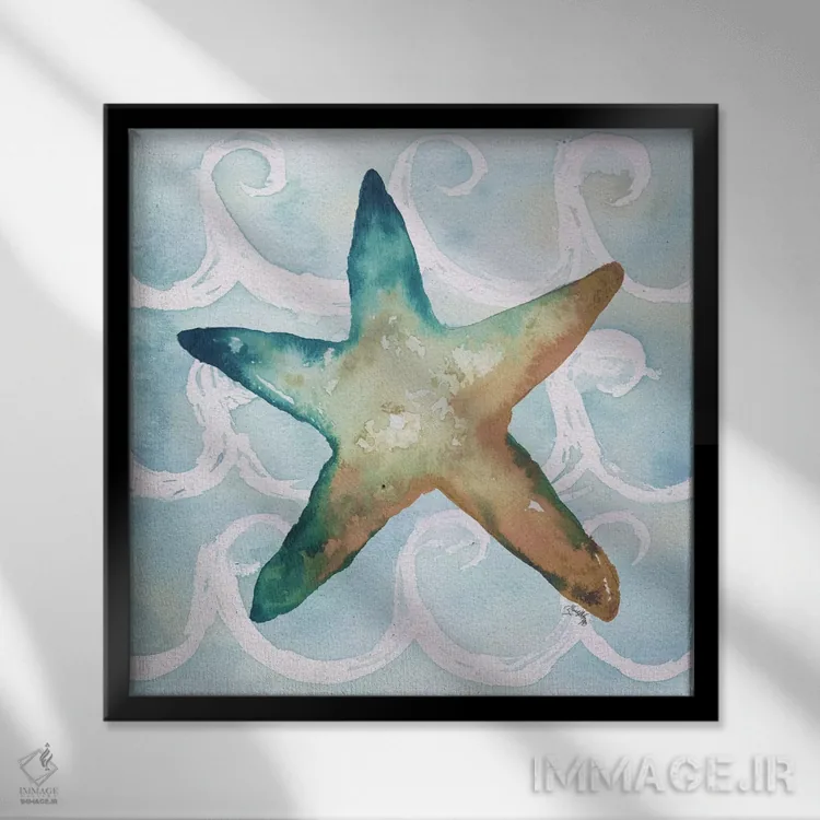 تابلو موجودات دریایی روی موجها شمارهٔ یک اثر الیزابت مدلی - نمای قابدار مشکی