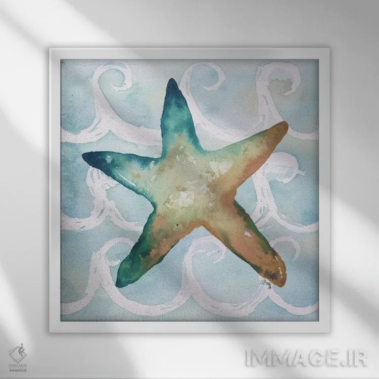 تابلو موجودات دریایی روی موجها شمارهٔ یک اثر الیزابت مدلی - نمای قابدار سفید
