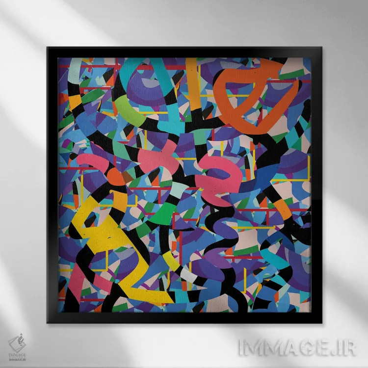 تابلو کنفتی انتزاعی با طرح ترازو اثر امانوئل سیگنورینو - نمای قابدار مشکی