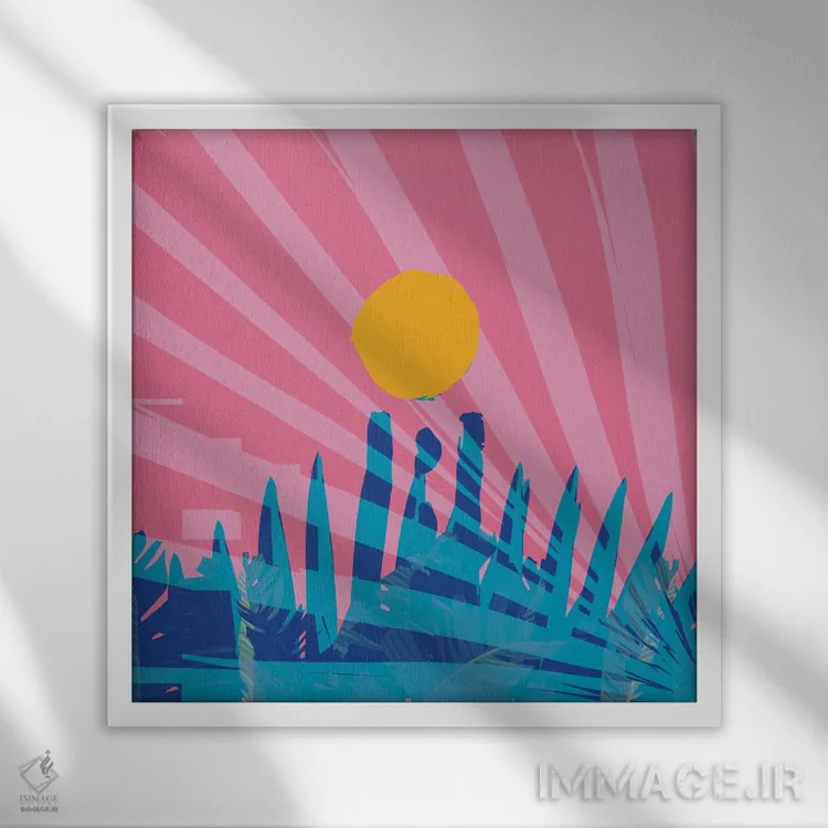 تابلو غروب بر فراز کوههای آبی اثر امانوئل سیگنورینو - نمای قابدار سفید