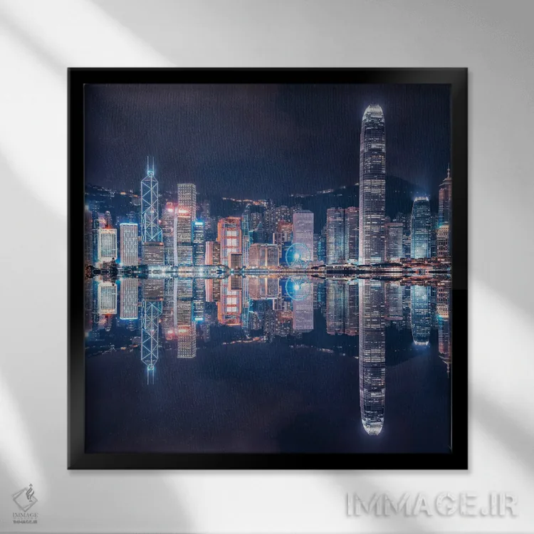 تابلو هنگکنگ در شب اثر مانجیک پیکچرز (استودیو عکاسی یا فیلمسازی) - نمای قابدار مشکی