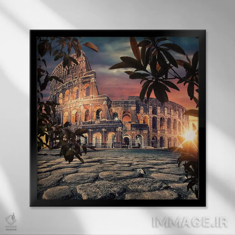 تابلو طلوع در کولوسئوم (رم) اثر مانجیک پیکچرز (استودیو عکاسی یا فیلمسازی) - نمای قابدار مشکی