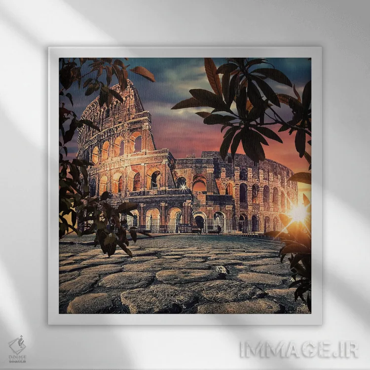 تابلو طلوع در کولوسئوم (رم) اثر مانجیک پیکچرز (استودیو عکاسی یا فیلمسازی) - نمای قابدار سفید