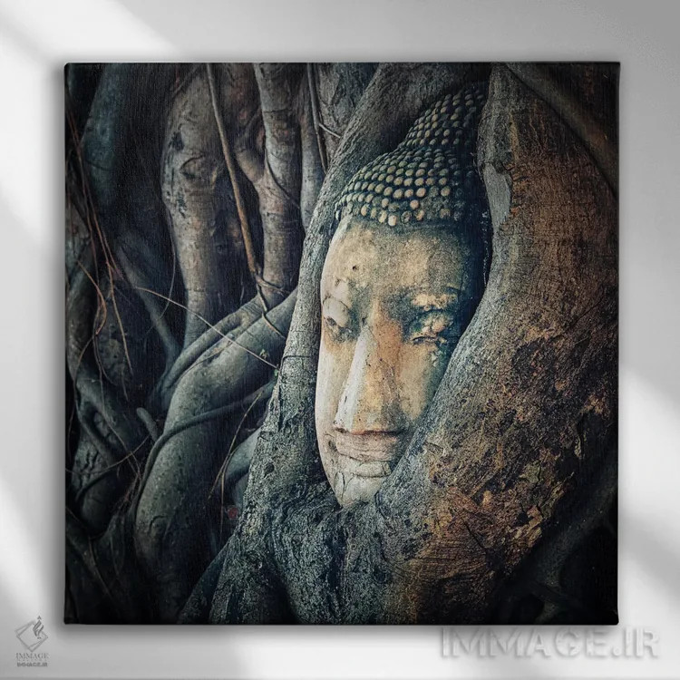 تابلو چهرهٔ بودا اثر مانجیک پیکچرز (استودیو عکاسی یا فیلمسازی) - نمای روبهرو روی دیوار