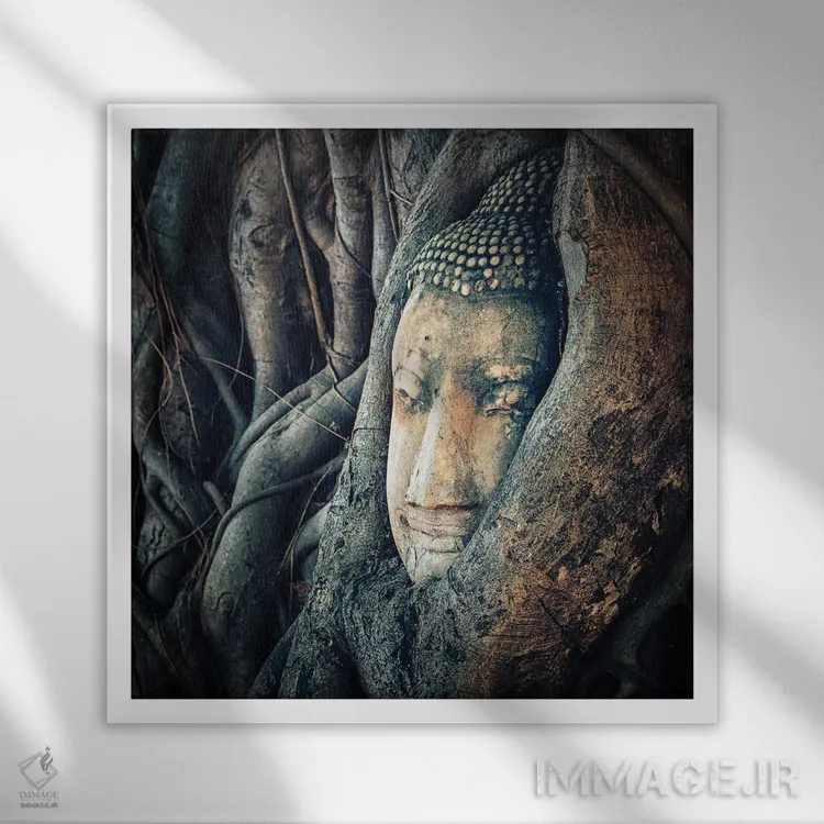 تابلو چهرهٔ بودا اثر مانجیک پیکچرز (استودیو عکاسی یا فیلمسازی) - نمای قابدار سفید
