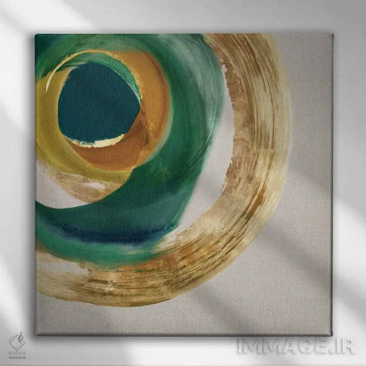 تابلو دایره فلزی سبز ۱ اثر اما پیل - نمای روبهرو روی دیوار