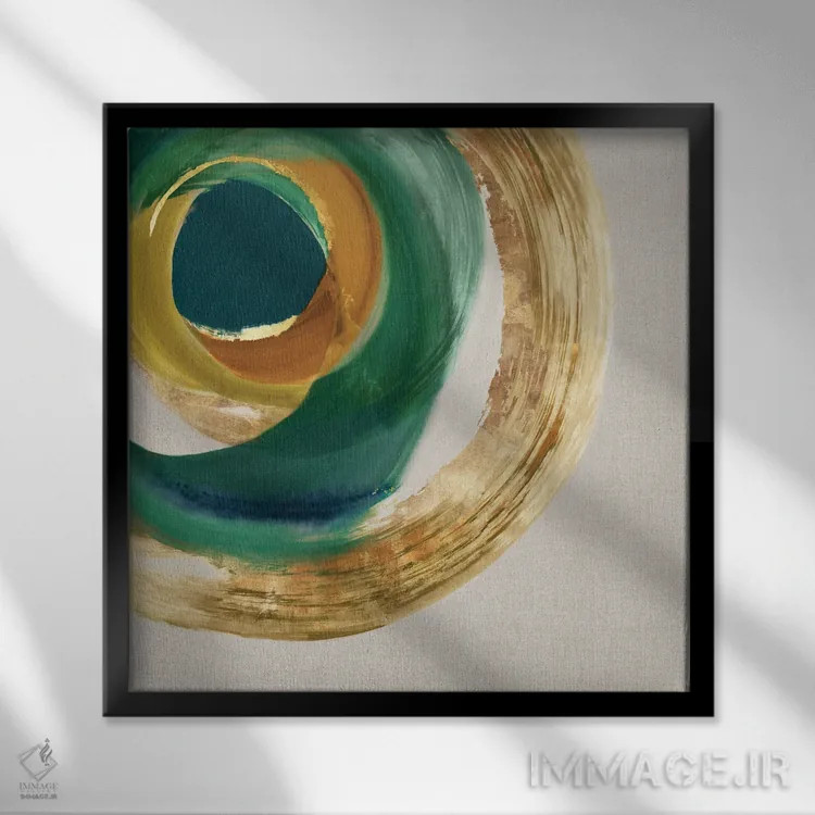 تابلو دایره فلزی سبز ۱ اثر اما پیل - نمای قابدار مشکی