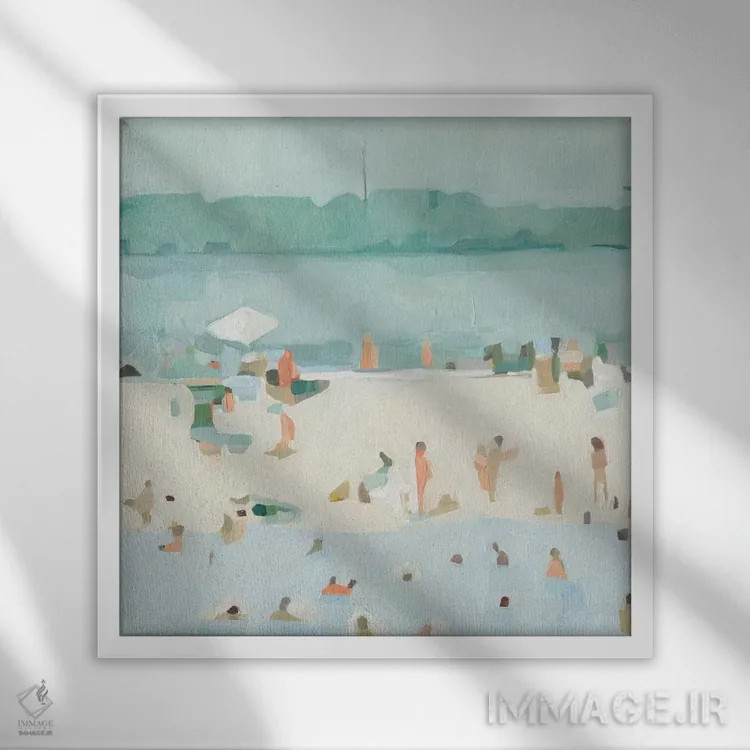 تابلو نوار شن شیشه دریا ۱ اثر اما اسکاروی - نمای قابدار سفید