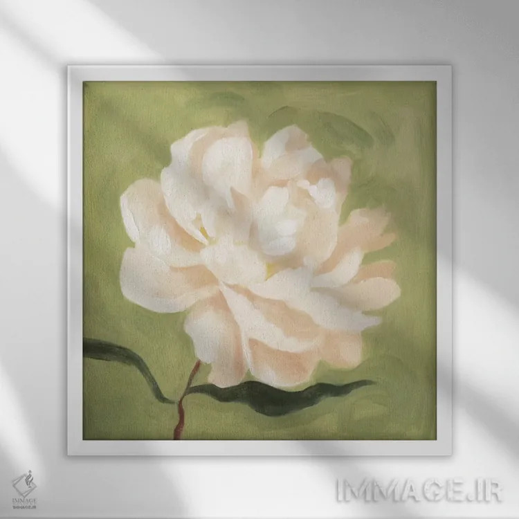 تابلو گل صدتومانی بر زیتون ۱ اثر اما اسکاروی - نمای قابدار سفید