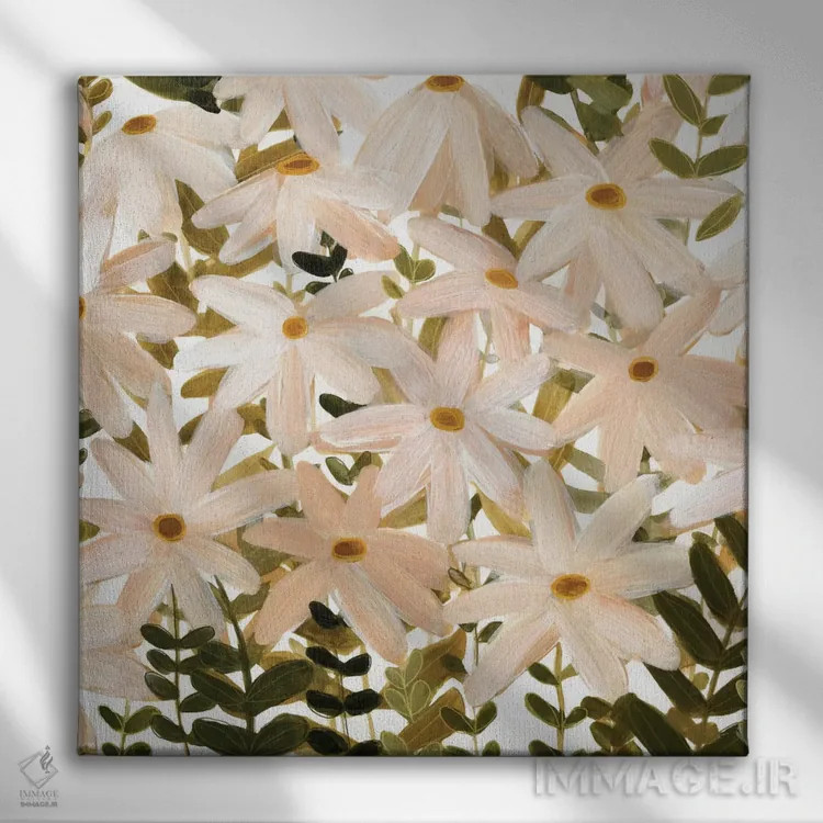 تابلو مزرعه مروارید ۱ (گل داوودی) اثر اما اسکاروی - نمای روبهرو روی دیوار