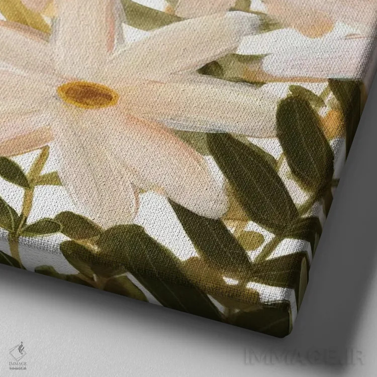 تابلو مزرعه مروارید ۱ (گل داوودی) اثر اما اسکاروی - نمای نزدیک بافت بوم