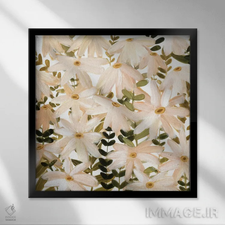 تابلو مزرعه مروارید ۲ (گل داوودی) اثر اما اسکاروی - نمای قابدار مشکی