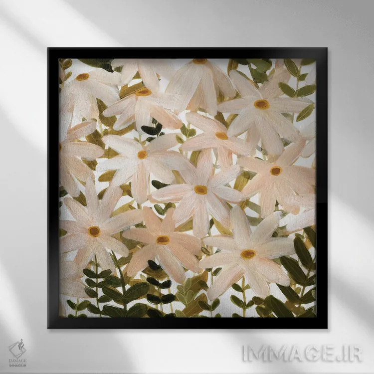 تابلو مزرعه مروارید ۱ (گل داوودی) اثر اما اسکاروی - نمای قابدار مشکی