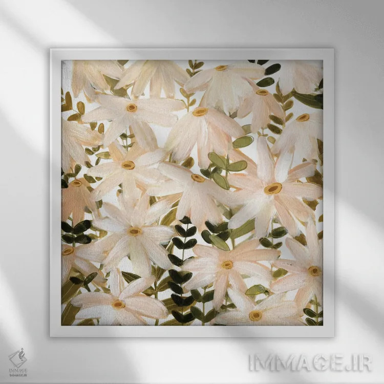 تابلو مزرعه مروارید ۲ (گل داوودی) اثر اما اسکاروی - نمای قابدار سفید