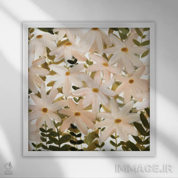 تابلو مزرعه مروارید ۱ (گل داوودی) اثر اما اسکاروی - نمای قابدار سفید
