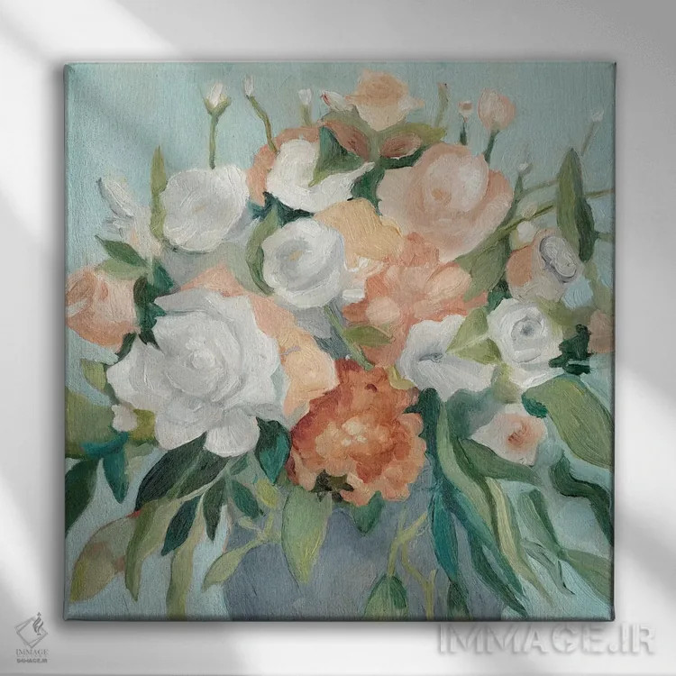 تابلو دستهگل پاستلی نرم ۱ اثر اما اسکاروی - نمای روبهرو روی دیوار