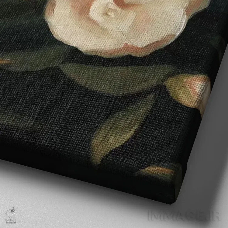 تابلو گاردنیای شبانه ۱ (نوعی گل) اثر اما اسکاروی - نمای نزدیک بافت بوم