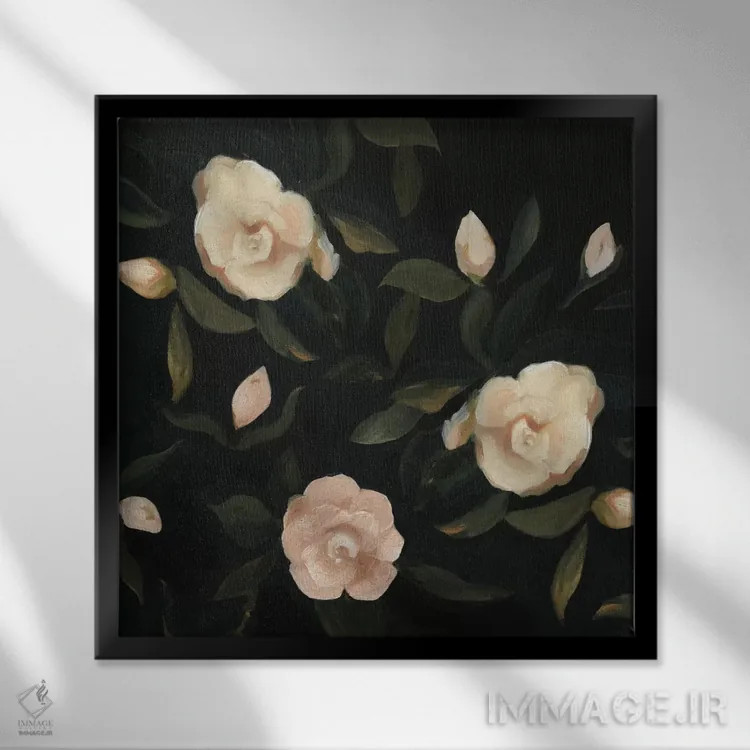 تابلو گاردنیای شبانه ۱ (نوعی گل) اثر اما اسکاروی - نمای قابدار مشکی