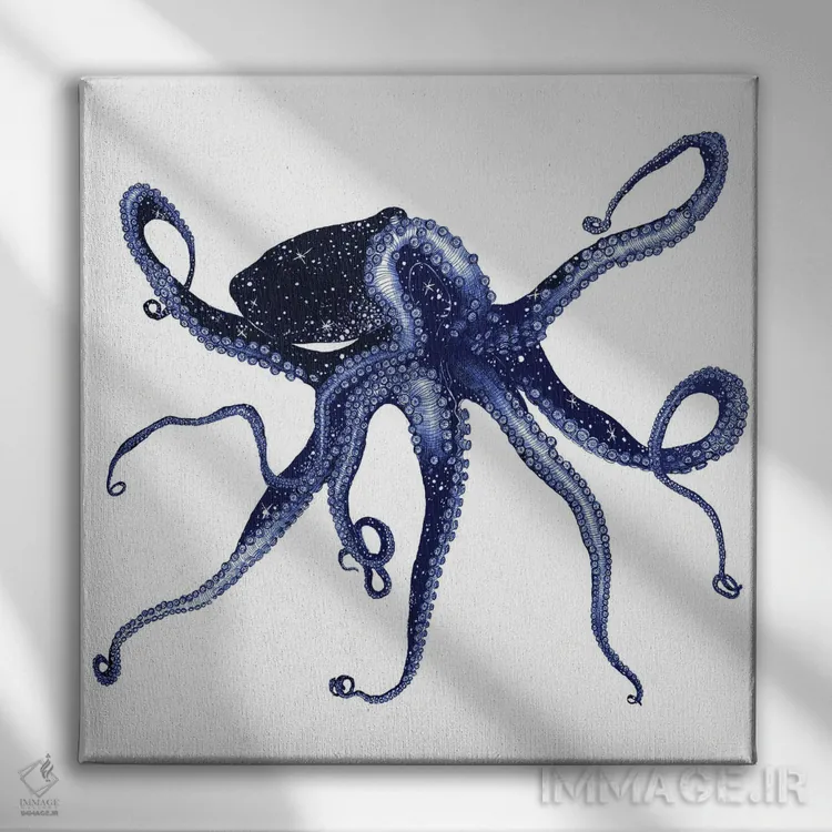 تابلو هشتپای کیهانی (نگارش رنگی) اثر الا مازور - نمای روبهرو روی دیوار