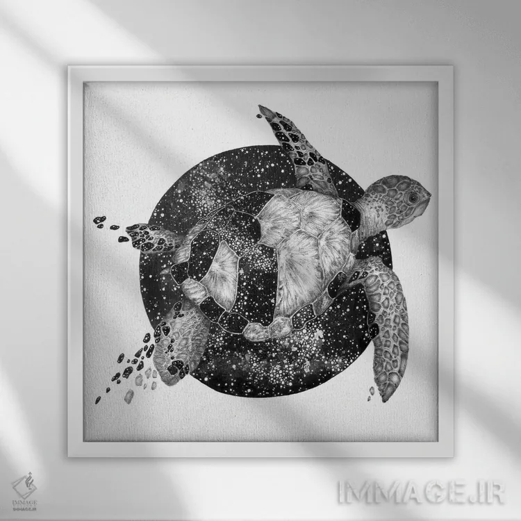 تابلو لاکپشت کیهانی اثر الا مازور - نمای قابدار سفید