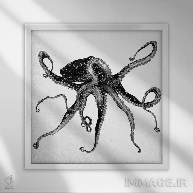 تابلو هشتپای کیهانی اثر الا مازور - نمای قابدار سفید