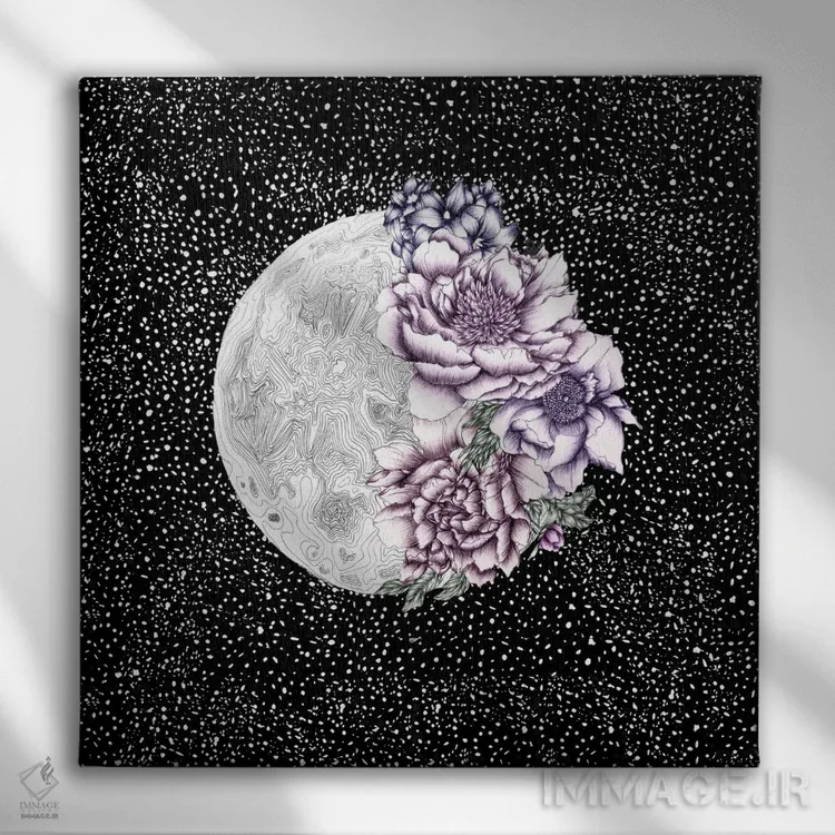 تابلو شکفتن ماه (نگارش رنگی) اثر الا مازور - نمای روبهرو روی دیوار