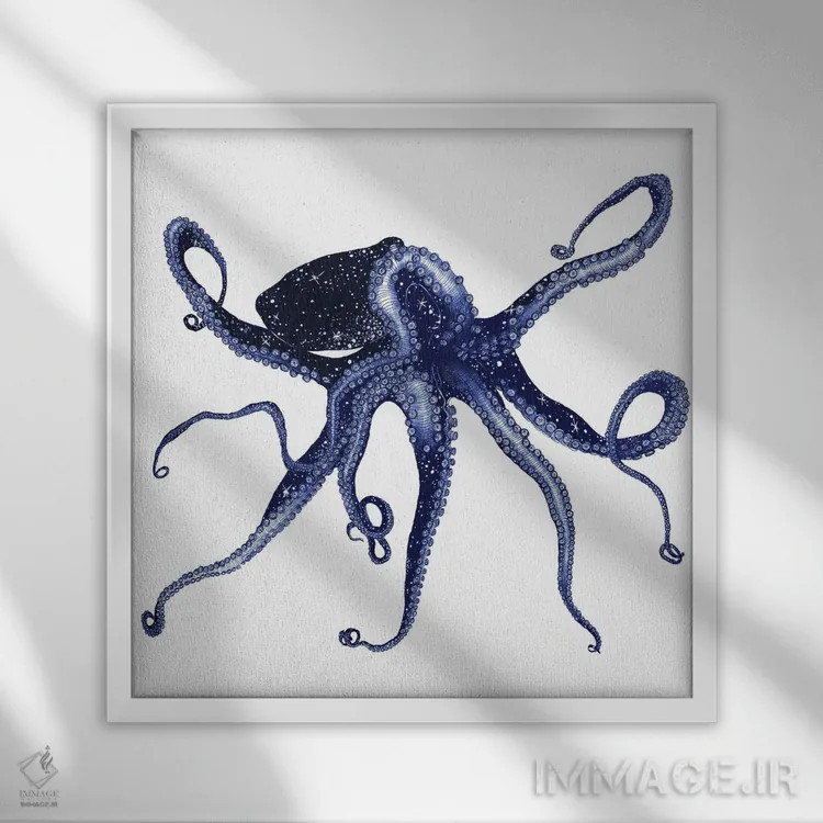 تابلو هشتپای کیهانی (نگارش رنگی) اثر الا مازور - نمای قابدار سفید