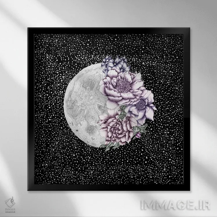 تابلو شکفتن ماه (نگارش رنگی) اثر الا مازور - نمای قابدار مشکی