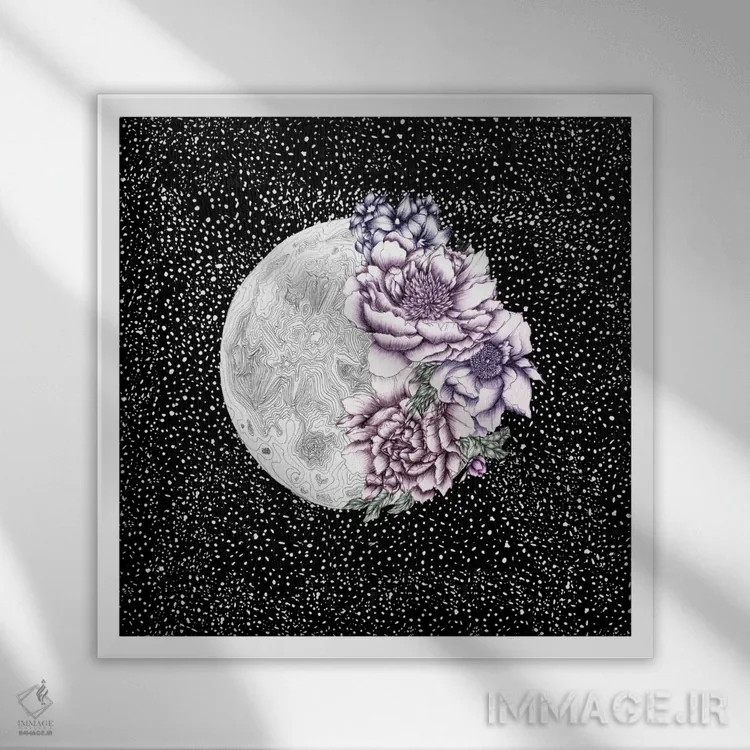 تابلو شکفتن ماه (نگارش رنگی) اثر الا مازور - نمای قابدار سفید