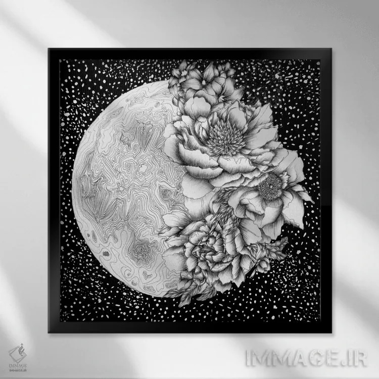 تابلو شکفتن ماه اثر الا مازور - نمای قابدار مشکی