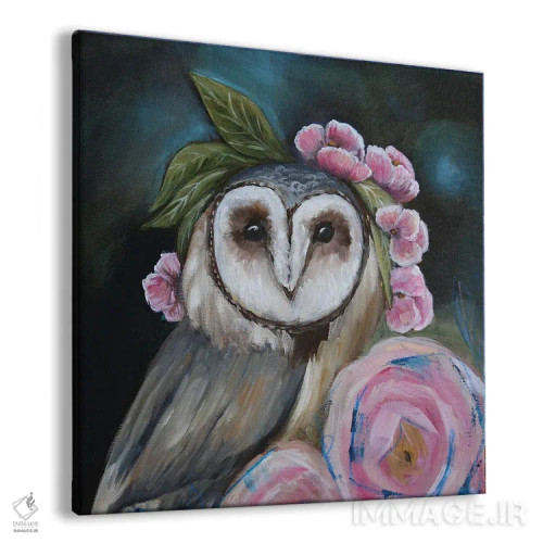 تابلو جغد با گلهای رز اثر اوگنیا اسمیرنوا - نمای پرسپکتیو محصول