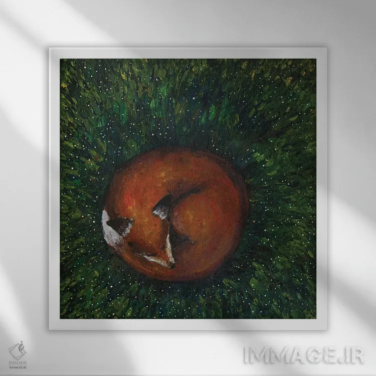 تابلو روباهِ خوابیده اثر اوگنیا اسمیرنوا - نمای قابدار سفید