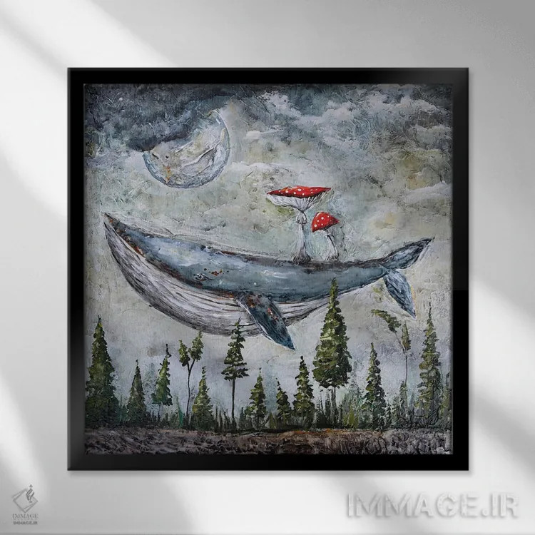 تابلو نهنگ خیالپرداز اثر اوگنیا اسمیرنوا - نمای قابدار مشکی